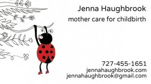 Jenna Haughbrook business card - mother care for childbirth
