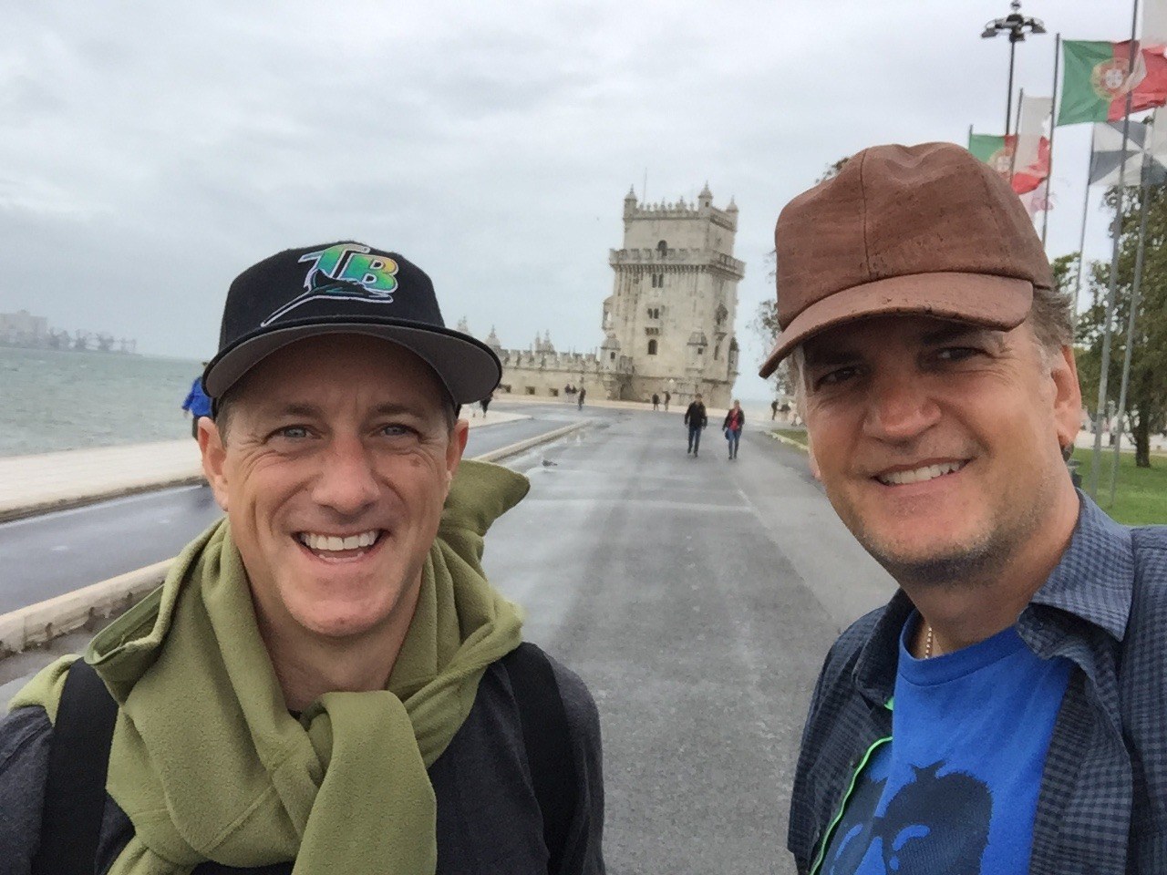 Mike and Drew with hats in Lisbon